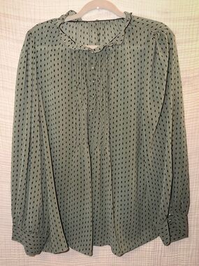 🎀5/$15🎀 Shein Sage Green Polka Dot Long Sleeve Women's Blouse size 3XL -D